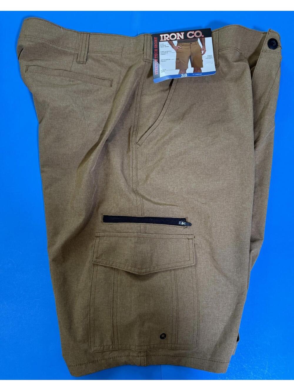 Iron Co. Men's Stretch Tech Cargo Short Size 38 Knee Length Tan NWT! NEW!